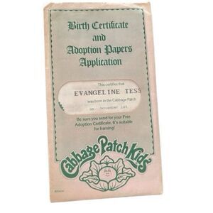 Vtg Cabbage Patch Kids Birth Certificate & Adoption Papers Evangeline Tess